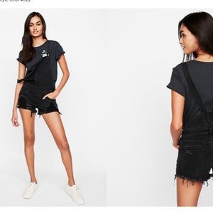 Black Distressed Original Denim Overall Shorts